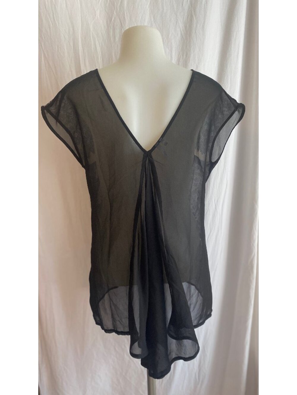 Studio Y Black Lace Sheer Overlay Short Sleeve Top